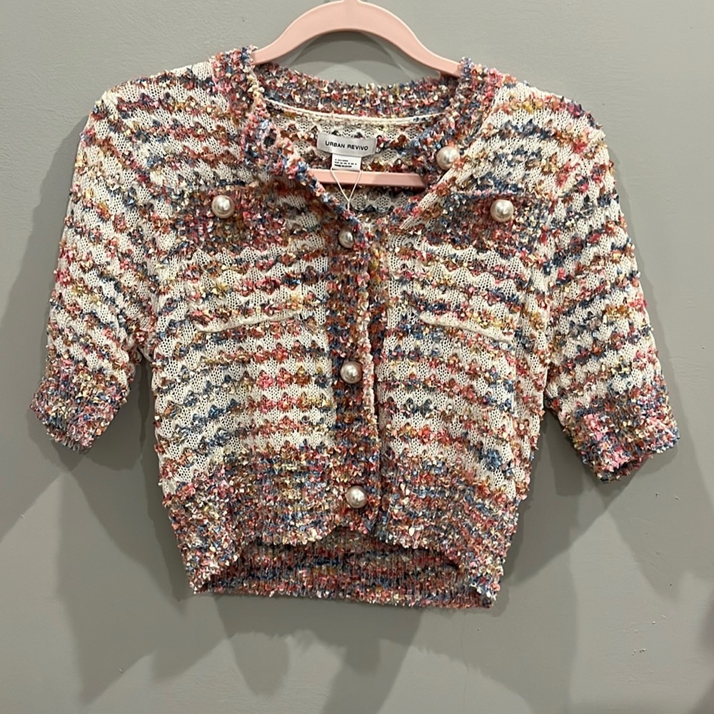 Urban Revivo Short Sleeve Button Down Sweater Top